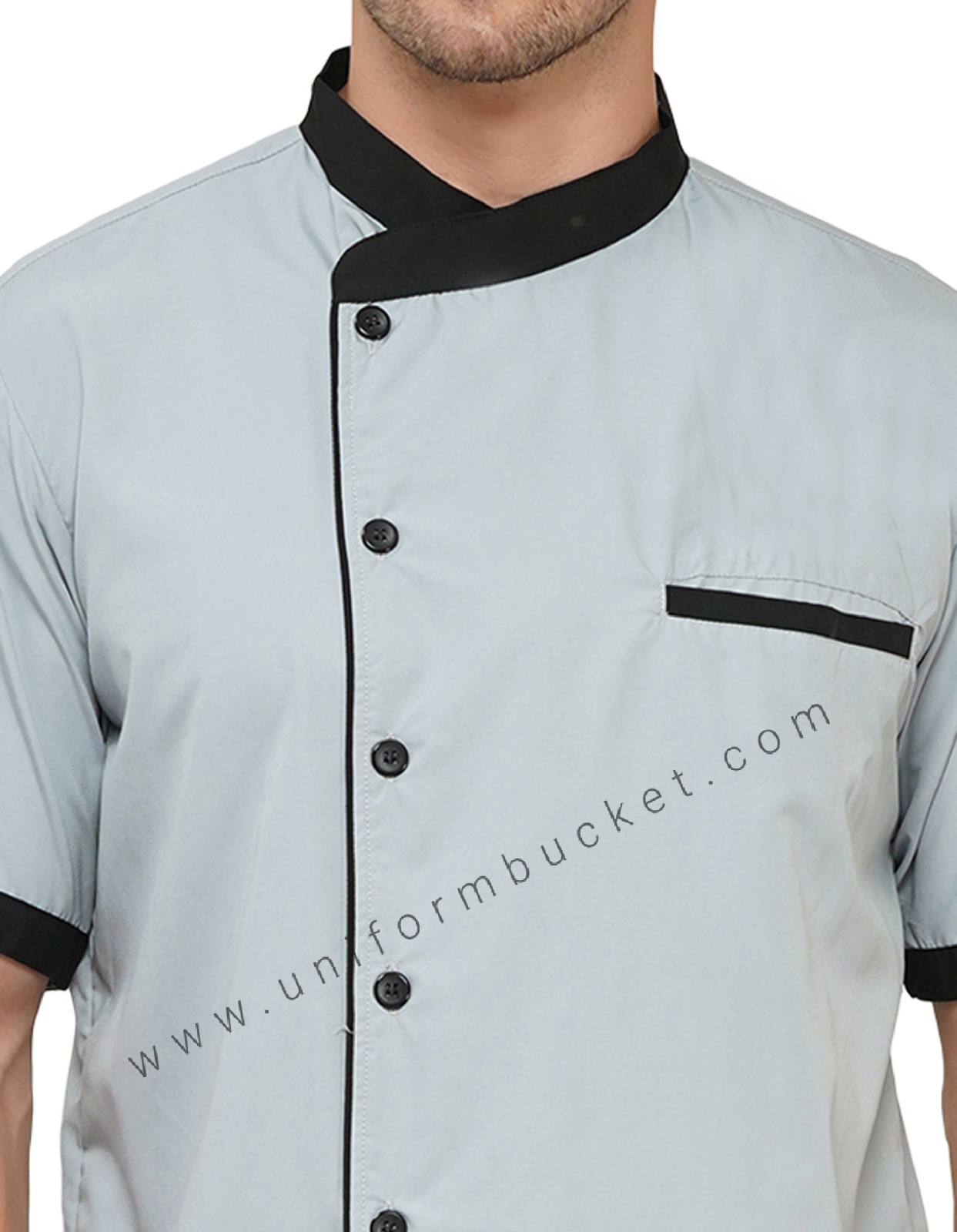 LIGHT GREY MALE SHIRT WITH BLACK COLLAR & FRONT SIDE PIPING view 5